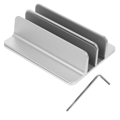 SOLUSTRE Vertical Laptop and Tablet Stand Dual Slots Aluminum Alloy Notebook Mount Base Space-Saving Vertical Dock Holder for Desk Use Silver