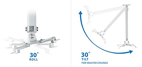 Mount-IT! Projector Ceiling Mount [30 lbs Capacity] Universal Bracket | 360 Full Motion with Tilt and Swivel Rotate | Adjustable Pole Height from 21-34.5 Inches, Extendable Arms (White | Long) - style: Long