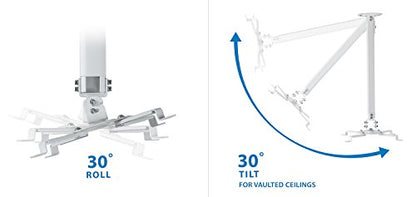 Mount-IT! Projector Ceiling Mount [30 lbs Capacity] Universal Bracket | 360 Full Motion with Tilt and Swivel Rotate | Adjustable Pole Height from 21-34.5 Inches, Extendable Arms (White | Long) - style: Long