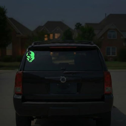 2 Pieces Fluorescent Neon Green Cross & Buddha, Skull Car Decal, Safety Religious Spiritual Stickers for SUV, Windows, Motorcycles, Skateboard Christian Night Visibility Hide Scratches (Skull A) - color: Skull a