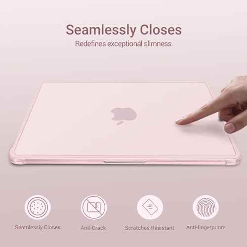 MOSISO Anti-Crack Case for MacBook Air 13 inch M5 M4 M3 M2 2026-2022 | 3 in 1 Kit Anti-Fingerprints Reinforced TPU Bumper Hard Shell for MacBook Air 13.6, A3449 A3240 A3113 A2681, Pink - color: Pink