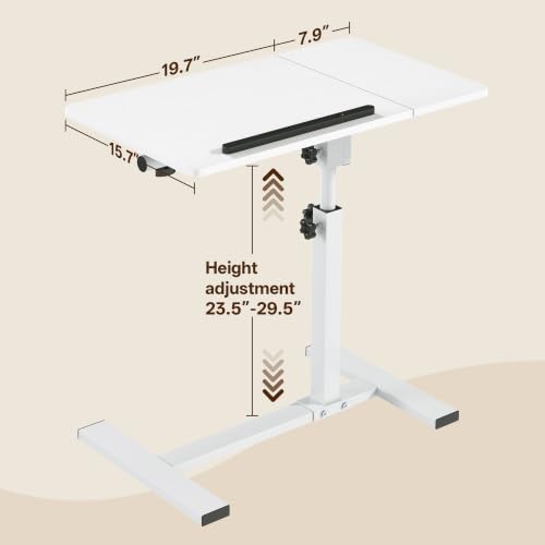 Overbed Table with Wheels Rolling, Adjustable Mobile Bedside Desk, Flip-Top, Laptop Table, C Shaped End Side Table for Couch, Sofa, Bed, Recliner and Home Use, Large White - color: Large White