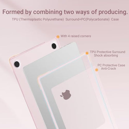 MOSISO Anti-Crack Case for MacBook Air 13 inch M5 M4 M3 M2 2026-2022 | 3 in 1 Kit Anti-Fingerprints Reinforced TPU Bumper Hard Shell for MacBook Air 13.6, A3449 A3240 A3113 A2681, Pink - color: Pink