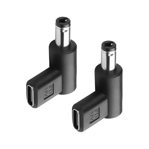 GINTOOYUN 2PCS 12V DC Power Connector Adapter 90 Degree Angle Female USB C to Male DC 5.5mm x 2.5mm Converter 12V USB Type C Input to DC5521 Output Adapter (12V)