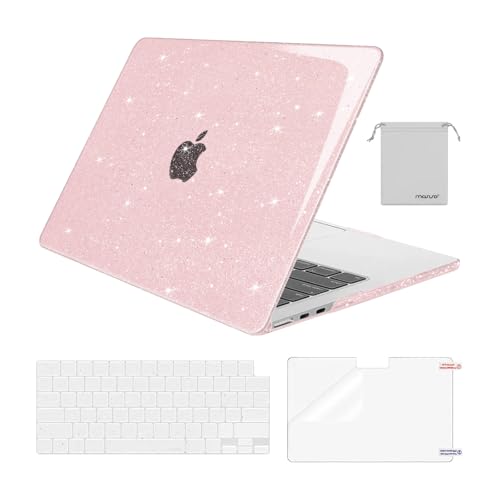 MOSISO Compatible with MacBook Air 13 inch Case M5 M4 M3 M2 2026-2022 | 4 in 1 Kit Bling Sparkly Hard Shell for MacBook Air 13.6 inch Case, Glitter Cover, A3449 A3240 A3113 A2681, Baby Pink - color: Baby Pink