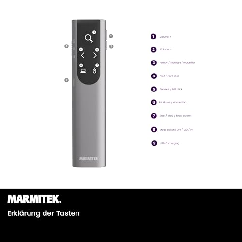Wireless Presenter - Advanced Presentation Clicker with Digital Pointer, Zoom & Air Mouse Function by Marmitek