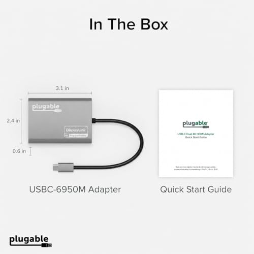 Plugable USB C to HDMI Adapter, Dual Monitor 4K 60Hz for Apple Mac M1/M2/M3/M4/M5/Neo, DisplayLink Multiple Displays for Thunderbolt MacBook or iMac, Driver Required (USBC-6950M)