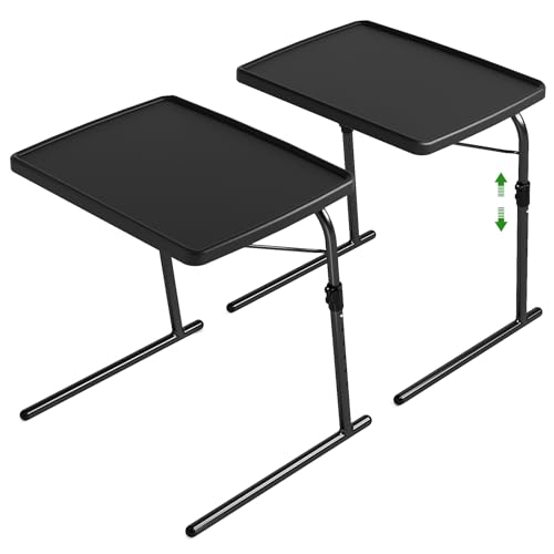 TV Tray Table, 16.9 x 22 x 29.1inch XL Folding Dinner Table with 6 Height & 3 Tilt Angle Adjustments, Large Couch Desk for Working, Portable and Adjustable Laptop Desk for Sofa and Bed, 2 Pack - color: Black