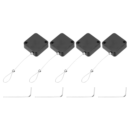 MECCANIXITY 4.9 ft Retractable Cable Lock with Latch Remote Control Security Lock with Adjustable Cord Tether Anti Theft for Laptop, TV, 600g, Black, 4 Pack - color: Black, size: 4.9ft