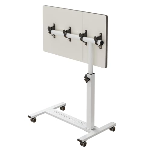 TigerDad Over Bed Table with Wheels, White | Adjustable, Rolling Laptop Table, Hospital Tray Table, Sofa Chair Side Table - color: White