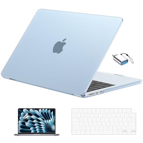 EooCoo for MacBook Air 13 inch Case M5/M4/M3/M2 2026-2022, Matte Sky Blue | Scratch Resistant, Fit for Air 13.6", Hard Shell, Keyboard Cover, Screen Film & Type-C Included, A3449/A3240/A3113/A2681 - color: Original Sky Blue