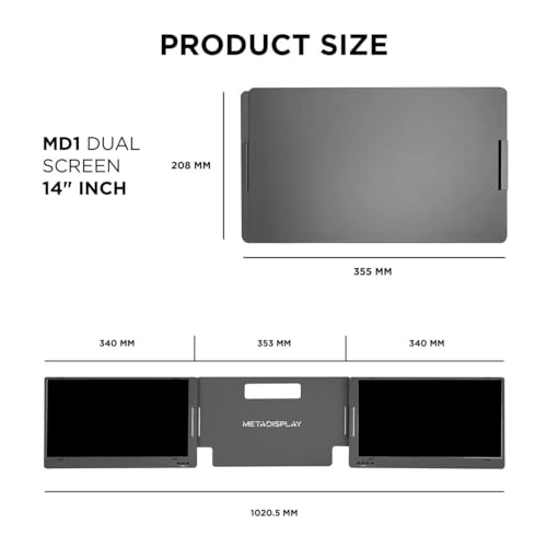 MD1 Triple Portable Monitor for Laptop Screen Extender Dual Monitor Extender Plug and Play 14 Inch FHD 1080P IPS Display (macOS/Windows/Linux)