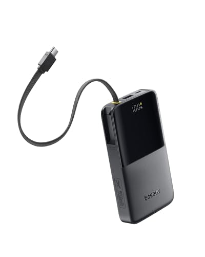 Baseus Portable Charger, 10000mAh Fast Charging Power Bank, 22.5W PD3.0 QC3.0 Battery Pack Built-in USB C Braided Cable, Travel Essentials for iPhone 17 16 15, iPad, S25/S24, Indoor/Outdoor, Travel