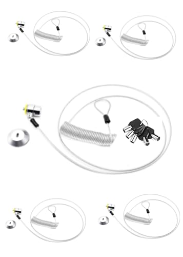 10-Foot Retractable Anti-Theft Steel Cable Lock with Lock Plate, Suitable for laptops, Tablets, Monitors, and Mobile Phones (Silver, Keyed All Alike 5Pack) - size: Keyed all alike