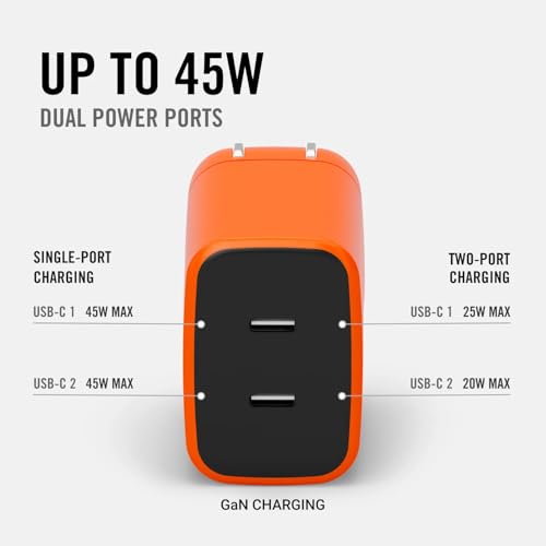 Ridge 45W Wall Charger Set, Dual USB-C Ports, Laptop-Grade Power with Complete Cable Kit Included - Basecamp Orange - color: Basecamp Orange