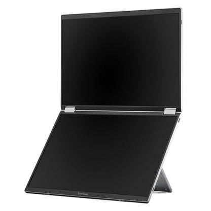 ViewSonic VG1457 Dual Screen 14 Inch 1200p Portable Monitor, Foldable IPS | Laptop Extender, USB C, 65W Power Delivery, G Sensor Rotation, Macs, PC, Anti Glare, Travel Work, 2W Speakers, AC Adapter Kit