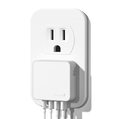 Nekmit Flat USB Wall Charger, 65W GaN Fast Charging USB C Charger Block, Dual USB Ports Wall Plug Power Adapter for iPhone 15 Pro Max/iPad Pro and More, White - color: White