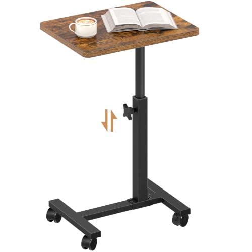 TUTOTAK C Table End Table Adjustable Height, TV Tray Table for Small Spaces | 360°Swivel casters, Slide Under Couch Side Table, Sofa Bedside Table for Living Room, Bedroom, Brown TB01BB099 - color: Brown
