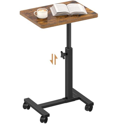 TUTOTAK C Table End Table Adjustable Height, TV Tray Table for Small Spaces | 360°Swivel casters, Slide Under Couch Side Table, Sofa Bedside Table for Living Room, Bedroom, Brown TB01BB099 - color: Brown
