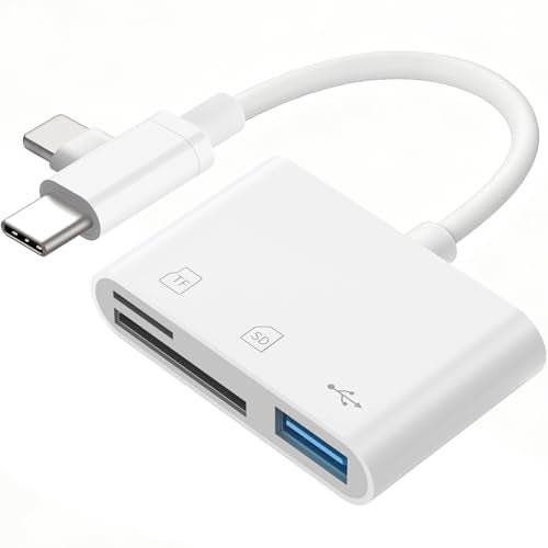 SD Card Reader for iPhone iPad, Micro SD Card Reader Memory Card Reader with USB Adapter Plug and Play Trail Game Camera Card Viewer Supports SD and TF Card No App Required - color: Paper white