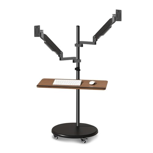 Monitor Mount Dual Monitor Mount Stand with Keyboard Tray, 14"-43" Mulitiuse Rolling Monitor Floor Stand Mobile Workstation, Height Adjustable Gas Spring Monitor Mount Monitor Desk Stand(17"-43") - size: 17"-43"