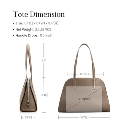 befen Genuine Leather Tote Bag for Women Work Travel Leather Purse Handbags | Real Leather, Padded 14" Laptop Compartment, Multi-Pockets, Zipper, Tote Bag for Daily - color: Z3-taupe