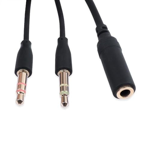 HUYUN 1.5M/4.9ft Headphone Audio/Mic Splitter, 3.5mm Headset Adapter (Microphone + Audio) 2 TRS Female to TRRS Male CTIA Stereo Jack Y Cable Compatible for Dual-Plug Gaming Headset to Laptop