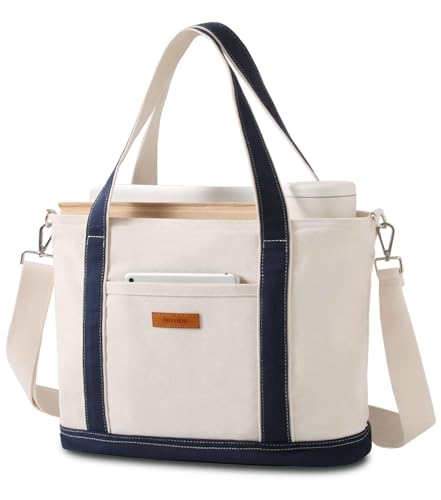 Aveniee Canvas Tote Bag for Women, Crossbody Purse with Zipper, Adjustable Shoulder Strap Handbags - color: Navy