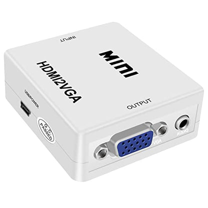 Female HDMI in to Female VGA Out Adapter with 3.5mm Audio Port (PC HDMI Source Output to VGA TV) for Old Computer Monitor Laptop Projector 1080P Video