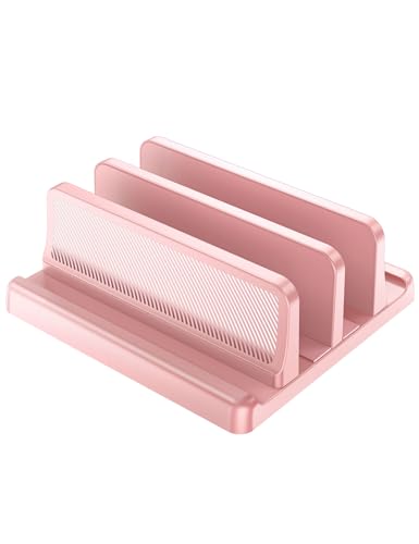 EAXBUX 4 in 1 Vertical Laptop Stand Holder,Adjustable ABS Plastic Desktop Management Notebook Dock,Vertical Laptop Stand Space-Saving for All MacBook/Surface/Samsung/HP/Dell/Chrome Book(Pink) - color: Pink, size: 2-Slot