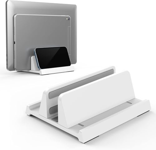 Verticle Laptop Stand,Adjustable Vertical Laptop Stand for Desk，Compatible with 11-inch to 17.3-inch Computer Stand for Laptop(White) - color: White