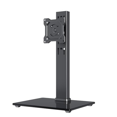 Afaloona Freestanding Single Monitor Stand for 13-32 Inch Monitor, No Clamp | Max Load 77lbs | Tempered Glass Base | ±25° Swivel | -5° to +10° Tilt | 360° Rotation | 4 Height Options | VESA 75×75/100×100 - size: Single Monitor Stand