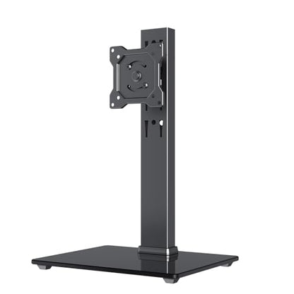 Afaloona Freestanding Single Monitor Stand for 13-32 Inch Monitor, No Clamp | Max Load 77lbs | Tempered Glass Base | ±25° Swivel | -5° to +10° Tilt | 360° Rotation | 4 Height Options | VESA 75×75/100×100 - size: Single Monitor Stand