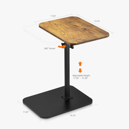ZEAPTAC C-Shaped Side Table, 360° Swivel Height Adjustable, Lightweight Portable TV Tray Snack End Table for Couch Sofa Bed Small Spaces-Dark Brown Wood - color: Dark Brown Wood