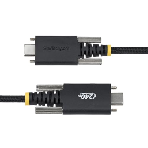 StarTech 6ft/2m USB-C to USB-C Screw Locking Cable (S2CEPR2M-USBSL-CABLE) | USB-IF Certified, 240W 5A PD 3.1 EPR, Side screw locking, USB 2.0 480Mbps, Ultra-Flexible, 2.0 Laptop, M2 screw lock, Black - size: 6 ft