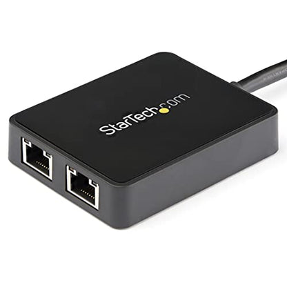 StarTech USB 3.0 Dual Gigabit Ethernet Adapter, w/USB Port (USB32000SPT) | 10/100/1000Mbps, USB Gigabit LAN Network NIC Adapter, With USB Port - color: Black, style: Black