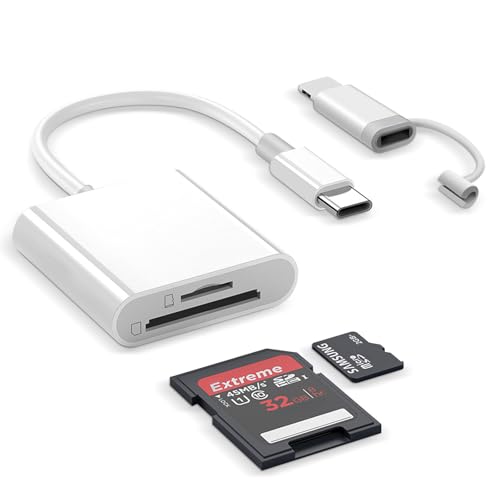 SD Card Reader for iPhone iPad, Support SD/MicroSD Cards | Portable High-Speed Digital Trail Game Camera to iPhone Viewer,Dual Connector Memory SD Card Adapter for iPad No App Required - size: 2-slots