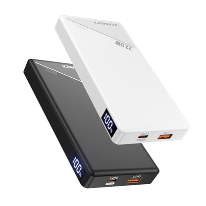 GENSROCK 2-Pack Portable Charger Power Bank 10000mAh, Slim Power Bank | Dual USB | 22.5W PD Fast Charging | LED Display | Slim | 37Wh | Compatible with iPhone Android | Flight-Safe | Black + White - color: Black White