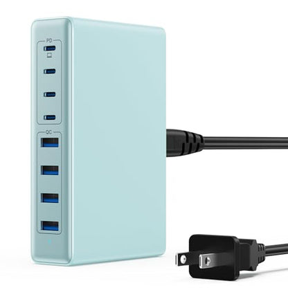 USB C Charger 200W USB C Charger Block,Upgraded GaN III 8-Port Fast Charging Station Hub,PD 65W Laptop Charging Adapter Compatible with MacBook Pro/Air,DELL,Steam Deck,iPhone 16/15/14,Galaxy S23/22 - color: Light Blue, size: 200W