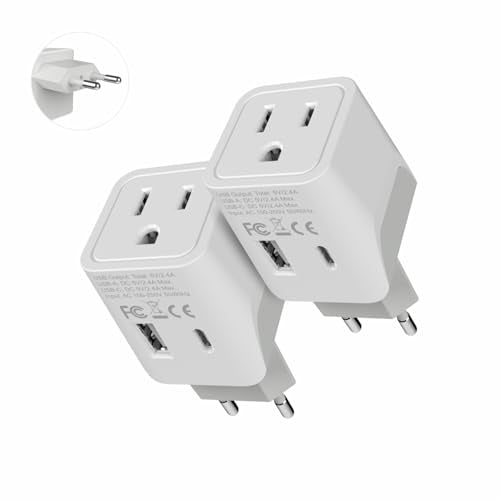 Ceptics European, Egypt Travel Adapter Plug with Dual USB - Type C - Europe - Usa Input - Light Weight - Perfect for Cell Phones, Chargers, Cameras and More - 2 Pack - color: Pure White