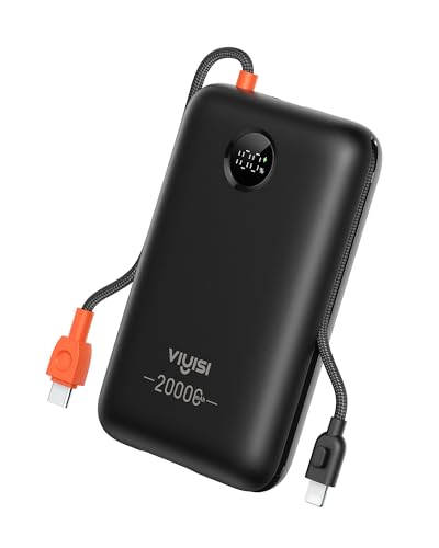 VIYISI Portable Charger 20000mAh 30W Fast Charging, Power Bank with Built-in USB C & Lighting Cables, LED Display Battery Pack Compatible with iPhone 17 16 15 14 Pro Max, iPad, Samsung Galaxy, Travel - color: Black