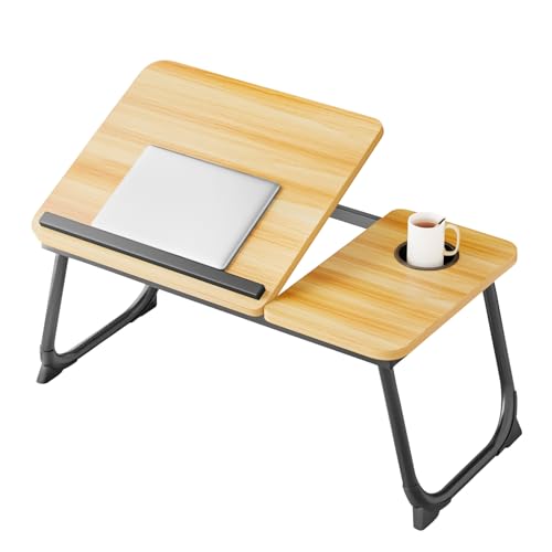 Laptop Desk for Bed with 5 Adjustable Angles | Portable Lap Tray Table with Cup Holder, Laptop Bed Desk Tray for Eating Working Writing Reading (Walnut) - color: Walnut