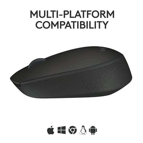 Logitech M170 Compact Ambidextrous 2.4 GHz Wireless Mouse - Black | Ambidextrous mouse with 2.4 GHz USB-A Nano Receiver, Optical Tracking, 12-Months Battery Life, PC, Mac, Laptop compatible - color: Black