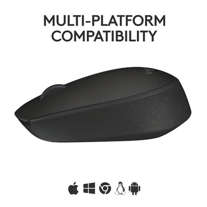 Logitech M170 Compact Ambidextrous 2.4 GHz Wireless Mouse - Black | Ambidextrous mouse with 2.4 GHz USB-A Nano Receiver, Optical Tracking, 12-Months Battery Life, PC, Mac, Laptop compatible - color: Black