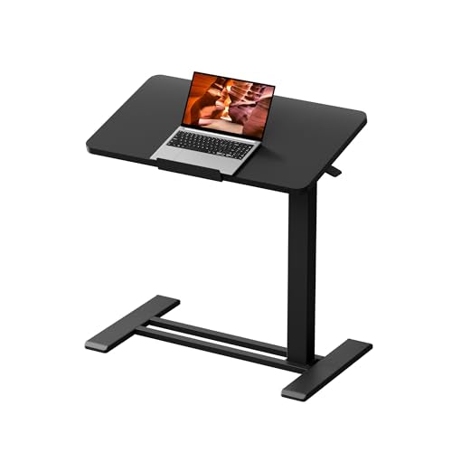 28''Pneumatic Overbed 90°Tilting Bedside Table,Small Standing Desk | 27.6" W x 15.7" D, Black Rolling Bedside Table,Hospital BedTable,Medical Bedside Table,Overbed Table with Wheels,Mobile Desk - color: Black, size: 2816