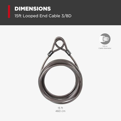 Kwikset Looped End Security Cable, 15 ft, 3/8 in Diameter, Steel, Black | Threads Through Bikes, Kayaks, Ladders and Tools for Use with Any Padlock; 15 ft of Flexible Steel - size: 3/8" Diameter