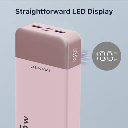 JUOVI J2651 Portable Charger, 35W 20000mAh USB C in & Out Power Bank, Battery Pack with QC4.0+PD3.0 35W High-Speed Charging for Bluetooth Earbud, Mobile Phone, Tablet (Pink) - color: Pink
