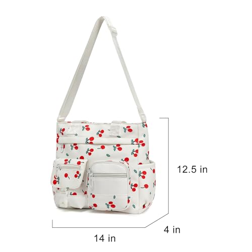 Phaoullzon Kawaii Messenger Bag Cute Purse Girls/Teens Crossbody Tote for Work - color: Cherry Leaf, style: Large(can Fit 14" Laptop)