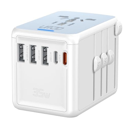 Universal Travel Adapter, 35W PD Fast Charging, for Europe UK US Japan | 5 USB C/A Ports & 2500W AC Outlet, International Power Adapter for 200+ Countries, Compatible with iPhone, MacBook, Tablet - color: PD35W-3A2C-white