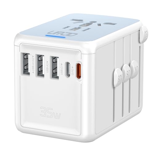 Universal Travel Adapter, 35W PD Fast Charging, for Europe UK US Japan | 5 USB C/A Ports & 2500W AC Outlet, International Power Adapter for 200+ Countries, Compatible with iPhone, MacBook, Tablet - color: PD35W-3A2C-white